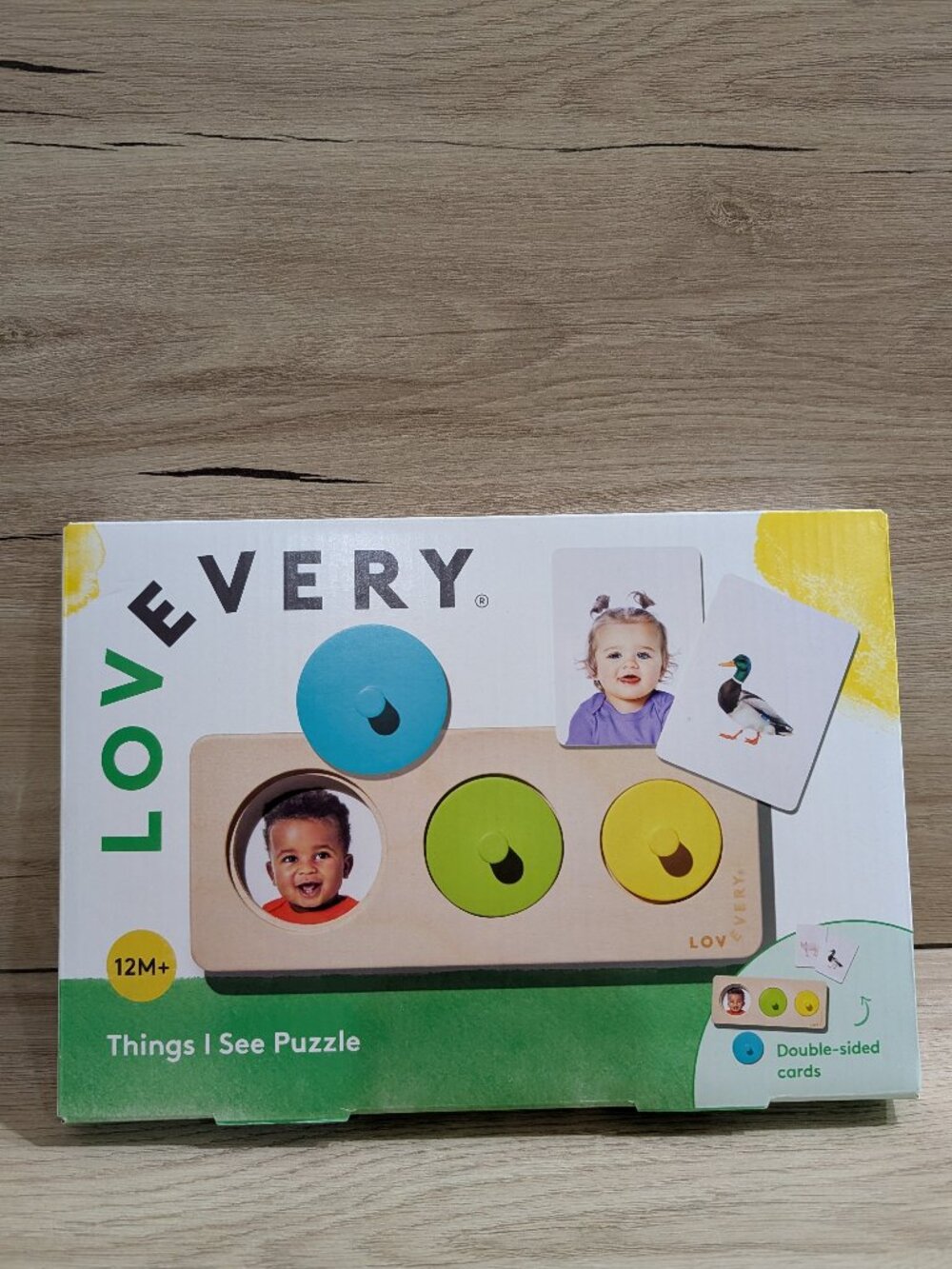 LOVEVERY Wooden Things I See Puzzle, Double-Sided Picture Card Puzzle 12 months+